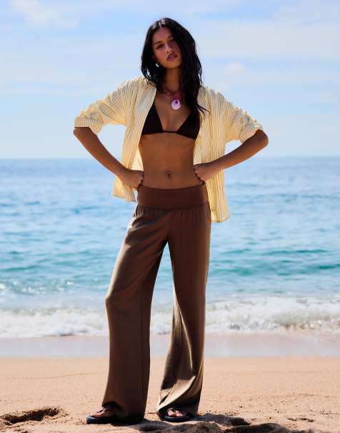 Bershka Tall pantalon à revers à la taille marron - view 1