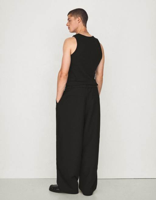 Bershka Tall pantalon barrel avec pinces et ceinture noir, 3 de 5
