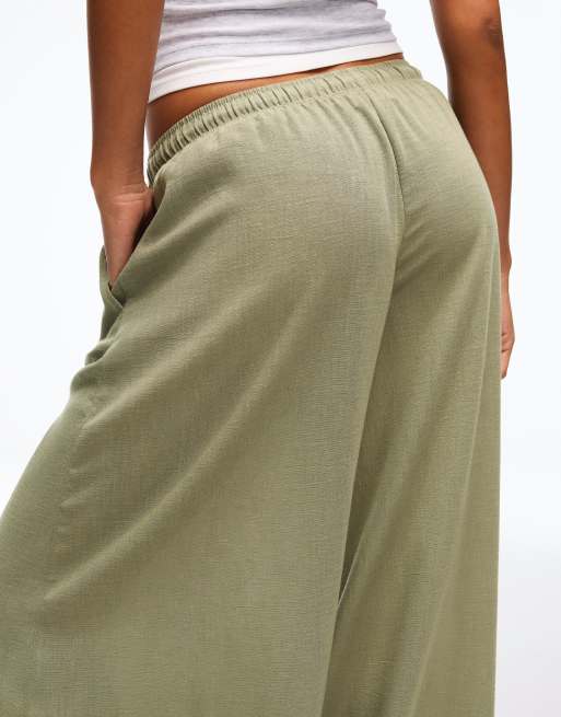 Bershka Tall - Pantaloni sarouel rustici kaki, 4 di 4