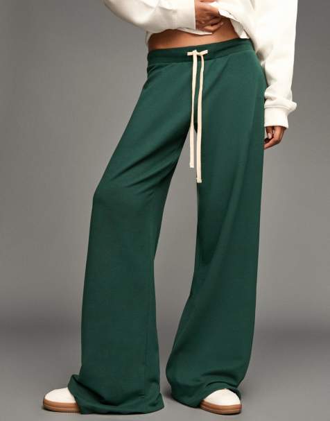 Bershka Tall plush jersey trousers in green