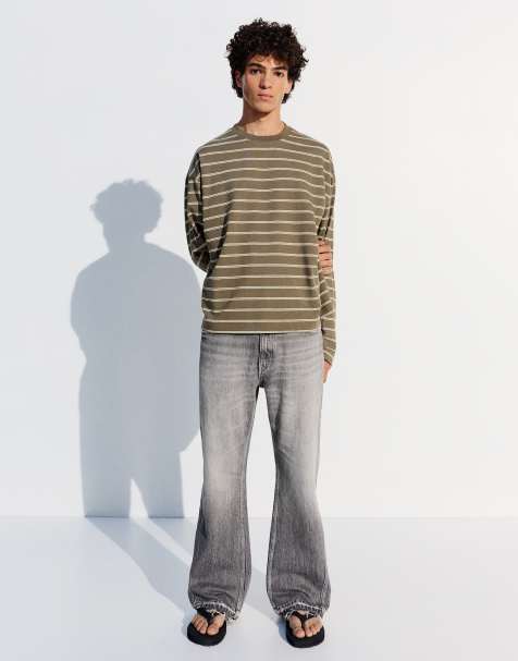 Bershka Tall rechte flared jeans in lichtgrijs - view 1