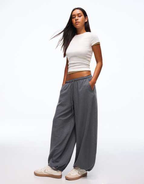 Bershka Tall rustic sarouel trousers in grey&black - view 1