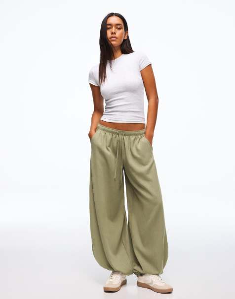 Bershka Tall rustic sarouel trousers in khaki - view 1