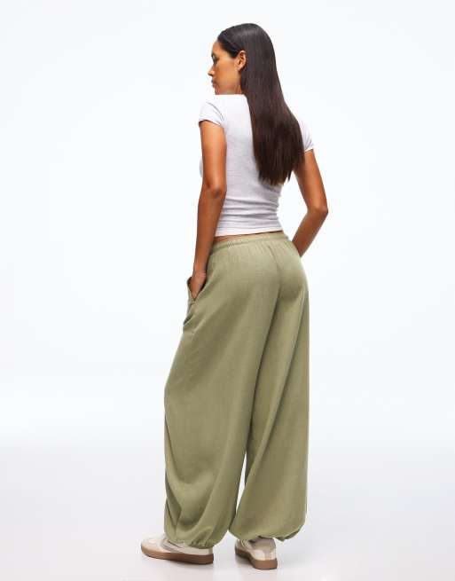 Bershka - Tall - Sarouel broek in kaki, 3 van 4