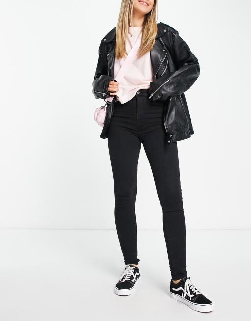 Bershka Tall Skinny jeans met hoge taille in zwart ASOS