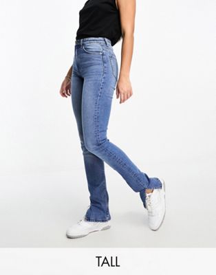 Bershka Tall high waisted bootcut jeans in dark wash blue