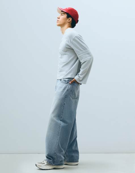 Bershka Tall superweite Jeans in Mittelblau - view 1