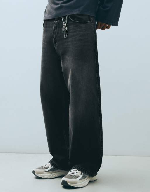Bershka Tall superweite Jeans in Schwarz, 4 von 6