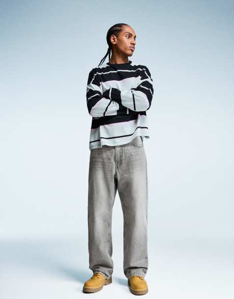 Bershka Tall – Weite Jeans in Hellgrau - view 1