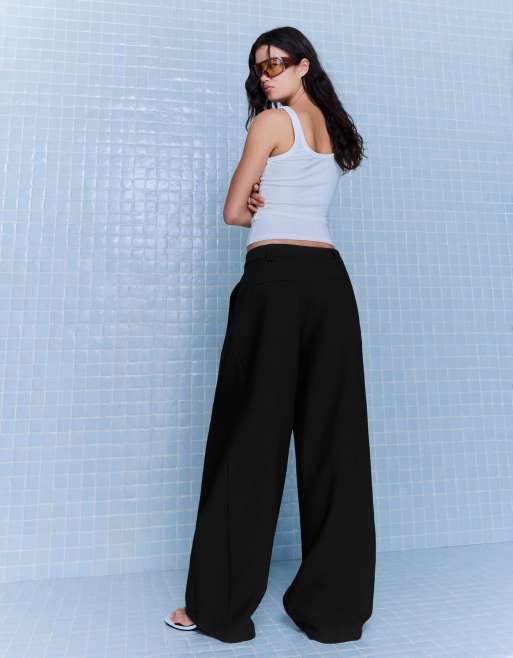 Bershka - Tall - Wijde broek van dubbele stof in zwart, 2 van 5