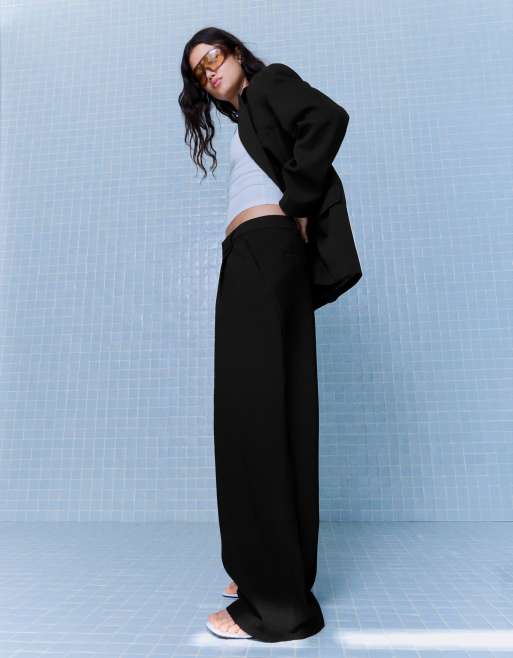 Bershka - Tall - Wijde broek van dubbele stof in zwart, 4 van 5
