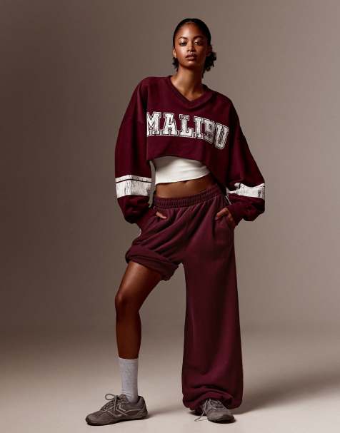 Bershka Tall zachte joggingbroek in bordeauxrood - view 1