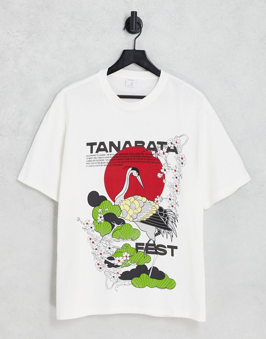 Bershka tanabata fest print t-shirt in white