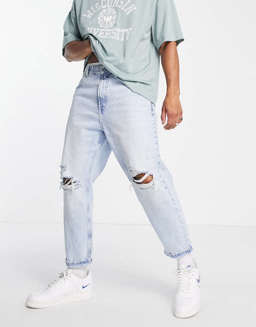 Slim Tapered Cropped Jeans - Light denim blue - Men