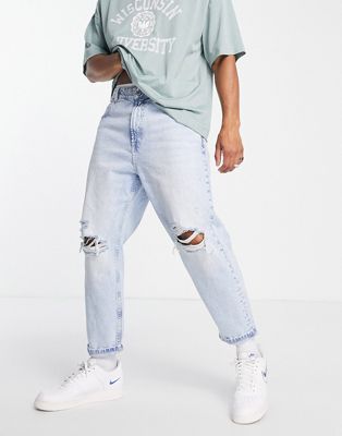Bershka tapered jeans in light blue