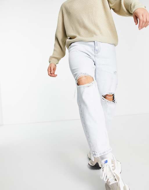 Bershka - Tapered jeans med flænger i lyseblå, 3 af 4