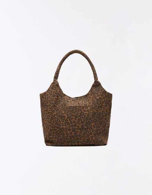 Bershka tas van twill met print in bruin, 3 van 4