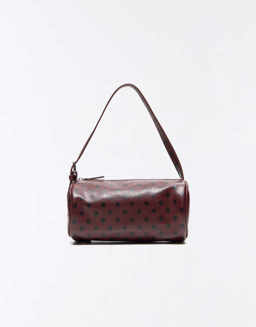 Bershka Tasche in Barrel-Form mit Punkten in Burgunderrot, 4 von 5