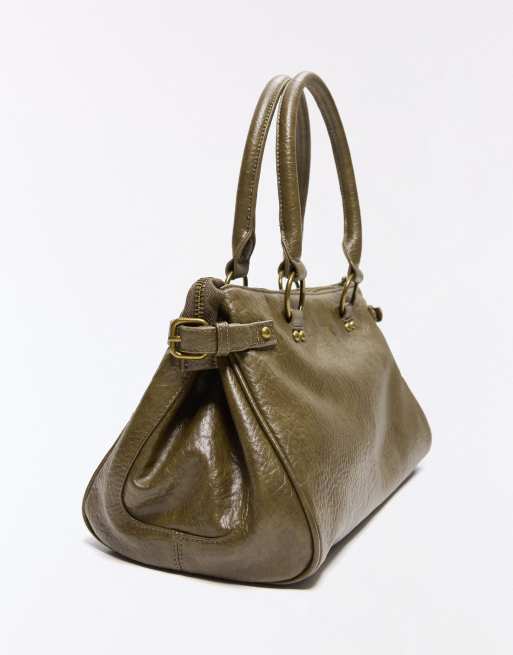 Bershka taske med lynlås i khaki, 2 af 5