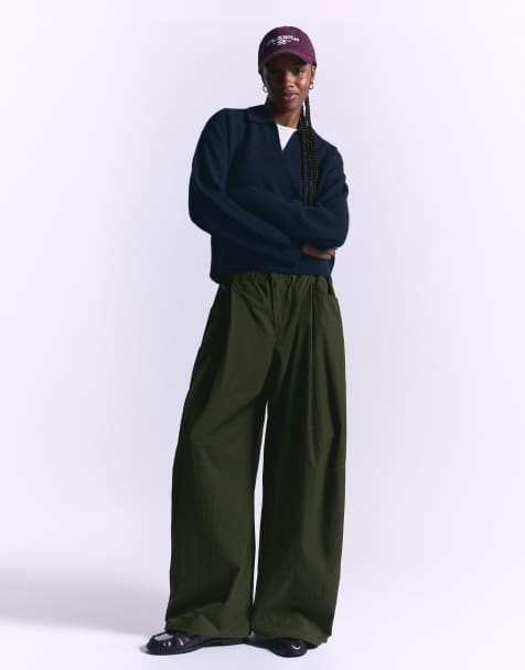 Bershka Technical balloon parachute trousers in green