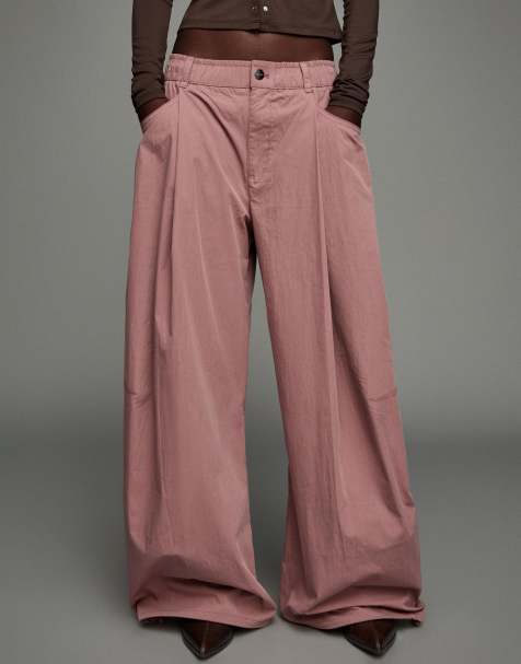 Bershka Technical balloon parachute trousers in pink