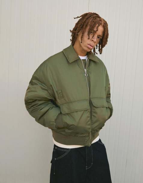 Bershka Technical bomber jacket in khaki - view 1