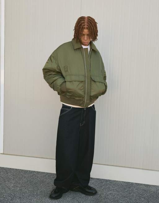 Bershka Technical bomber jacket in khaki ASOS