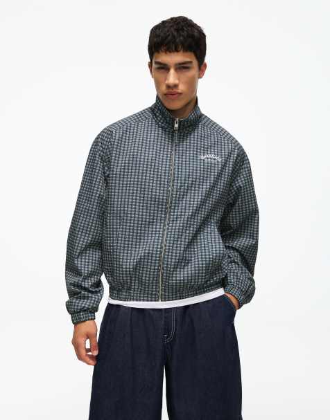 Bershka Technical check jacket in light grey - view 1
