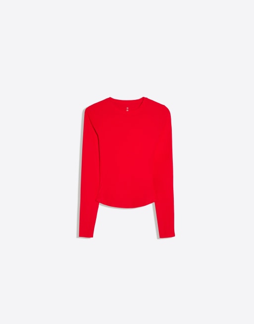 Bershka Technical fabric long sleeve t-shirt in red, 6 of 6