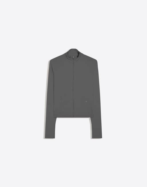 Bershka Technical fabric zip jacket in grey, 6 of 6