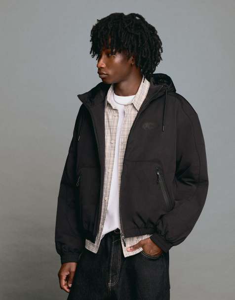 Bershka Technical hooded jacket in black - view 1