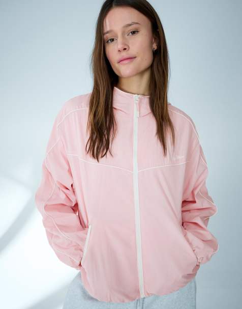 Bershka Technical hooded jacket in dust pin