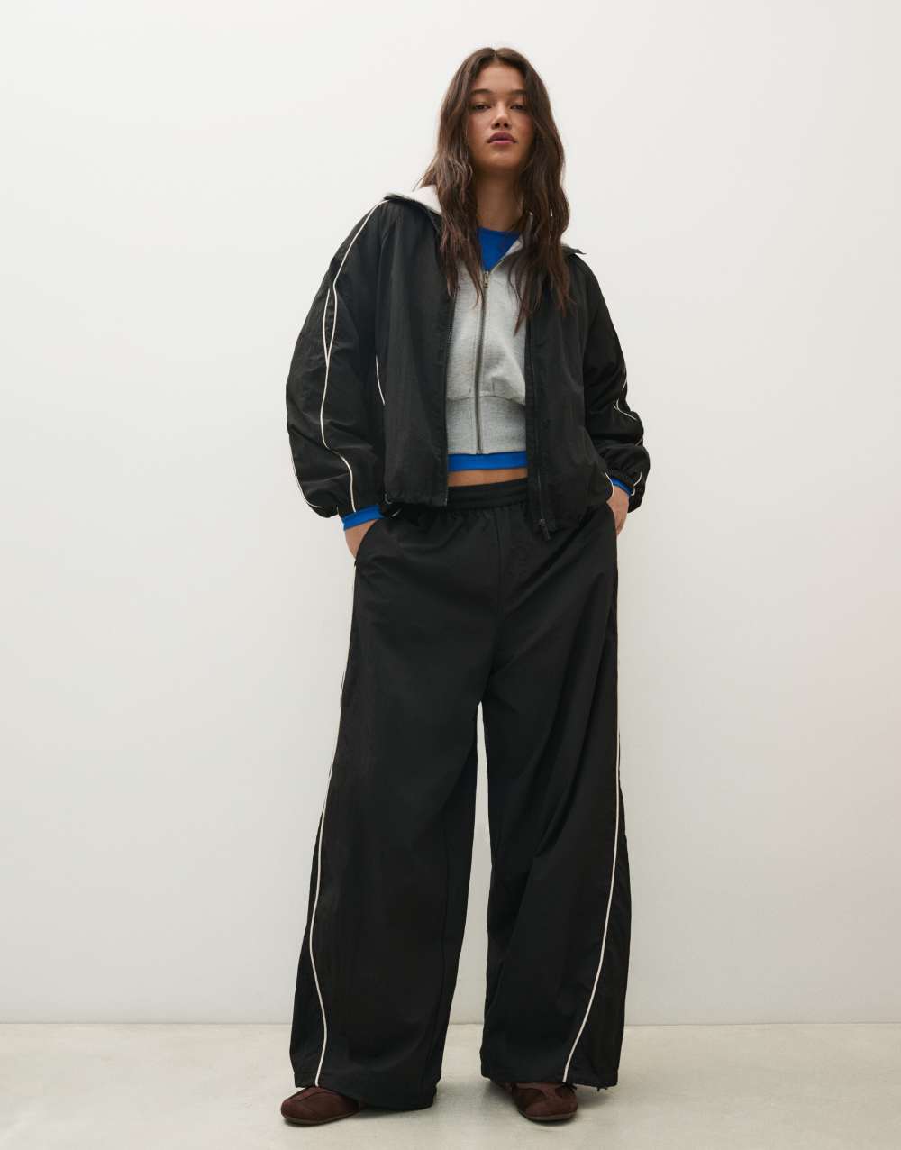 Bershka Technical parachute trousers in black