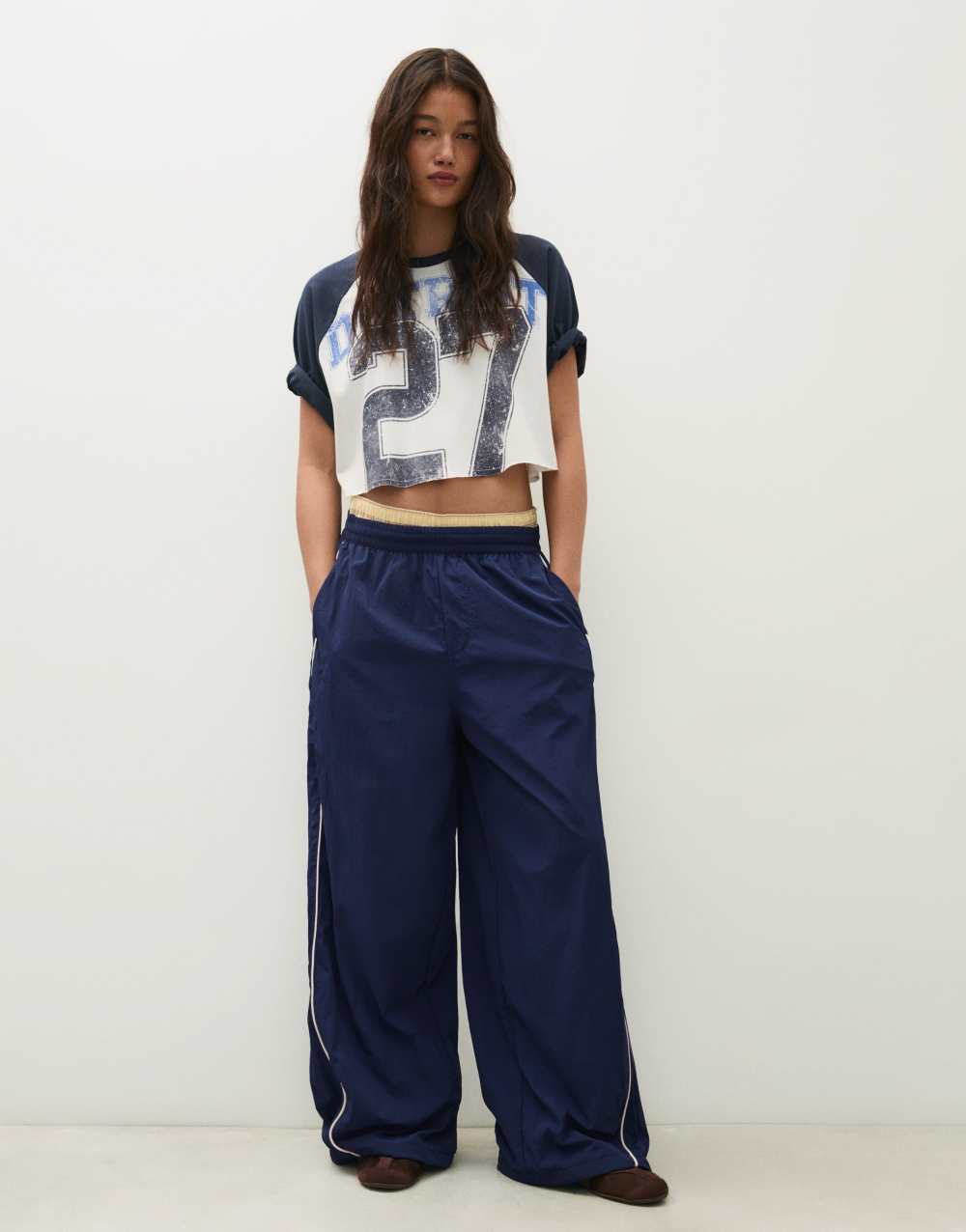 Bershka Technical parachute trousers in blue