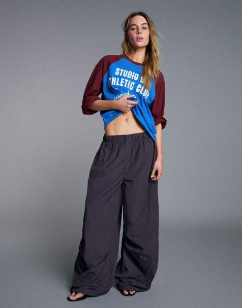 Bershka Technical parachute trousers in dark violet - view 1