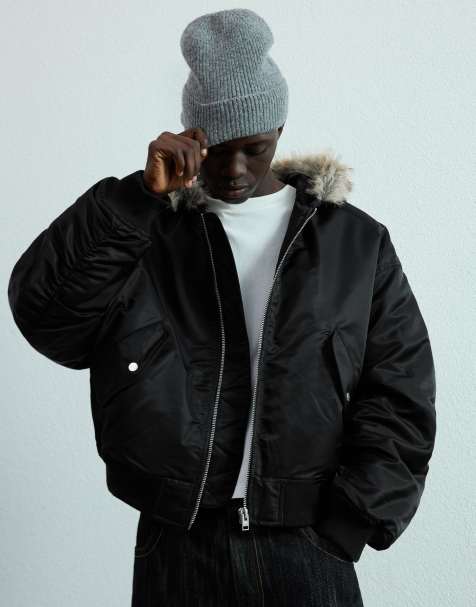 Bershka - Technisch jack met kraag van imitatiebont in zwart - view 1