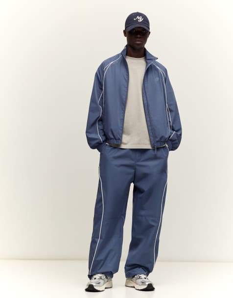 Bershka - Technische baggy broek in denim blauw - view 1