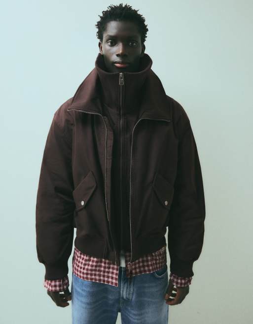 Bershka technische jack met dubbele kwart-rits in bruin, 2 van 6