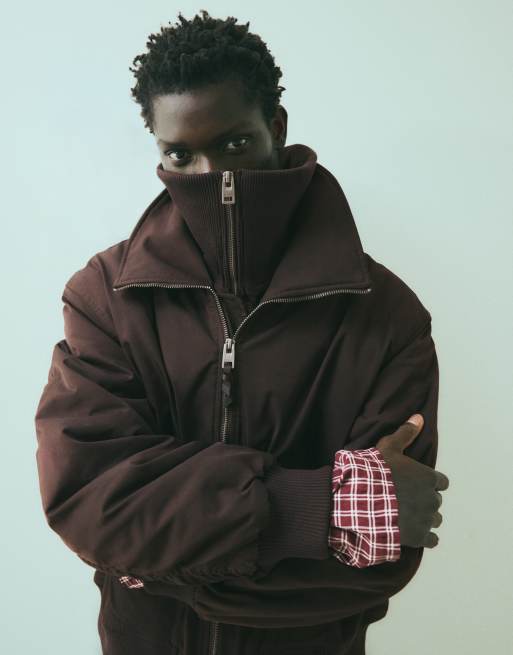 Bershka technische jack met dubbele kwart-rits in bruin, 3 van 6