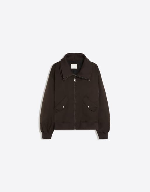 Bershka technische Jacke mit doppeltem Viertelreißverschluss in Braun, 6 von 6
