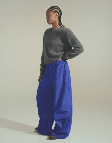 Bershka tekniske parachutebukser i denimblå - view 1