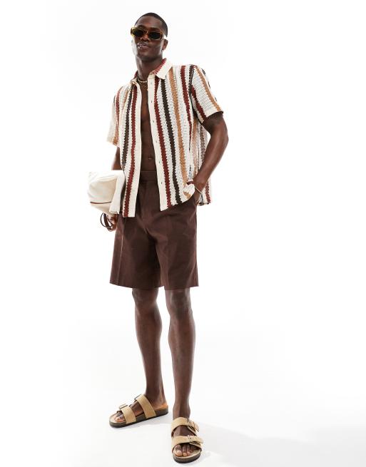 Bershka texture multi-color stripe shirt in brown | ASOS