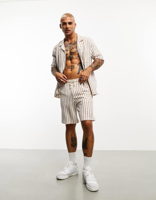 Bershka texture stripe short in orange - part of a set 