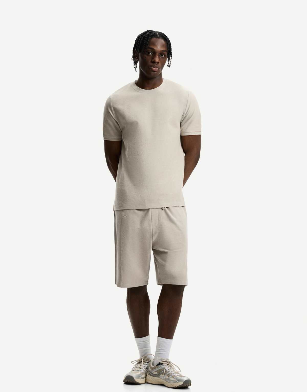 Bershka textured bermuda shorts in neutral