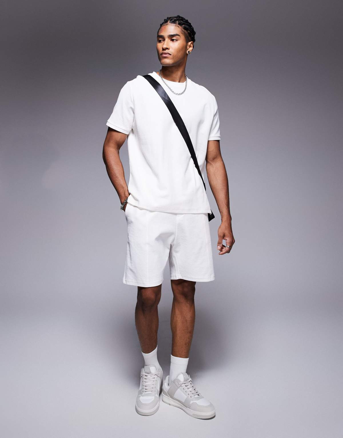 Bershka textured bermuda shorts in white