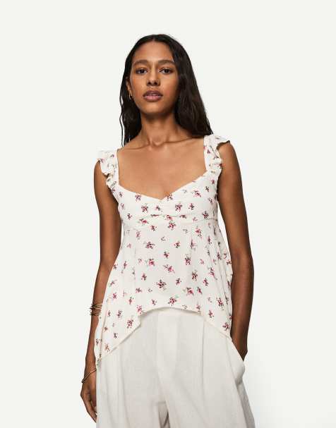 Bershka textured blouse with print in white - view 1