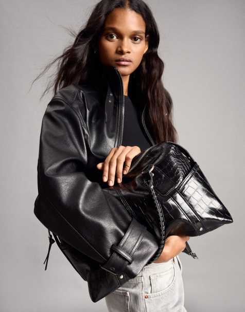 Bershka Textured bowling bag in black - view 1