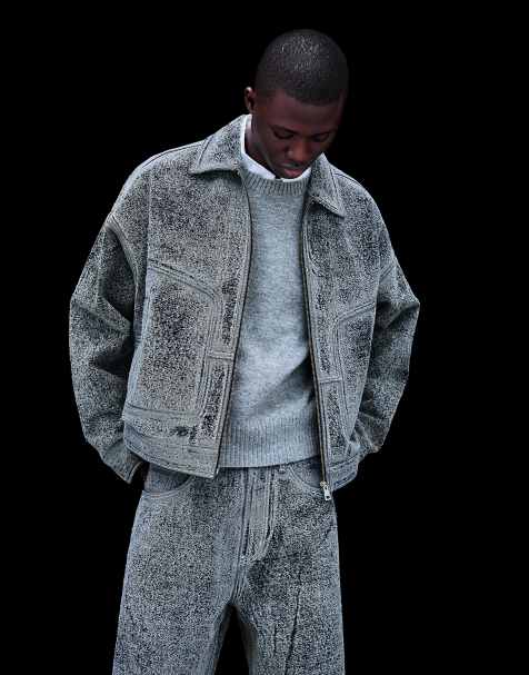 Bershka Textured boxy denim jacket in mid blue - view 1