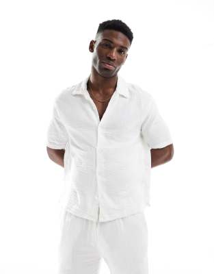 textured camp collar shirt in white - part of a set