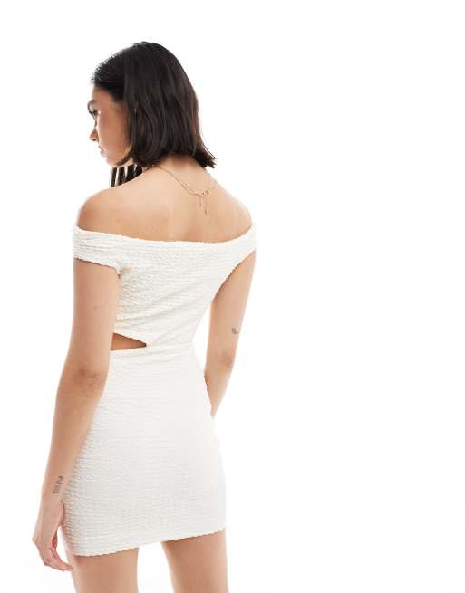 White Mini Dress - Side Cutout Bodycon Dress - Halter Neck